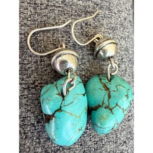 Turquoise Nugget Drop Earrings Boho Coastal Southwestern Statement